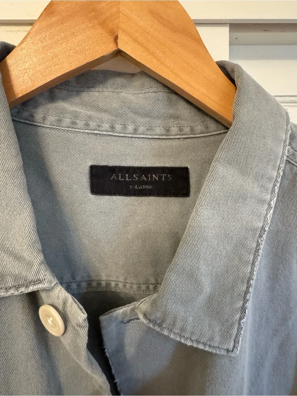 AllSaints Men's Pale Gray/Green Button-Up Shirt Jacket